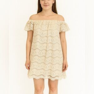 Elegant White & Cream Lace Off-Shoulder Dress